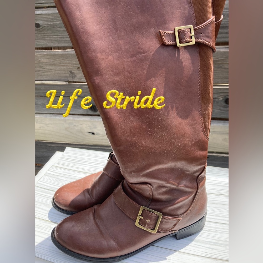 Life Stride Wide Calf Womens Knee High Brown Leather Boots 7